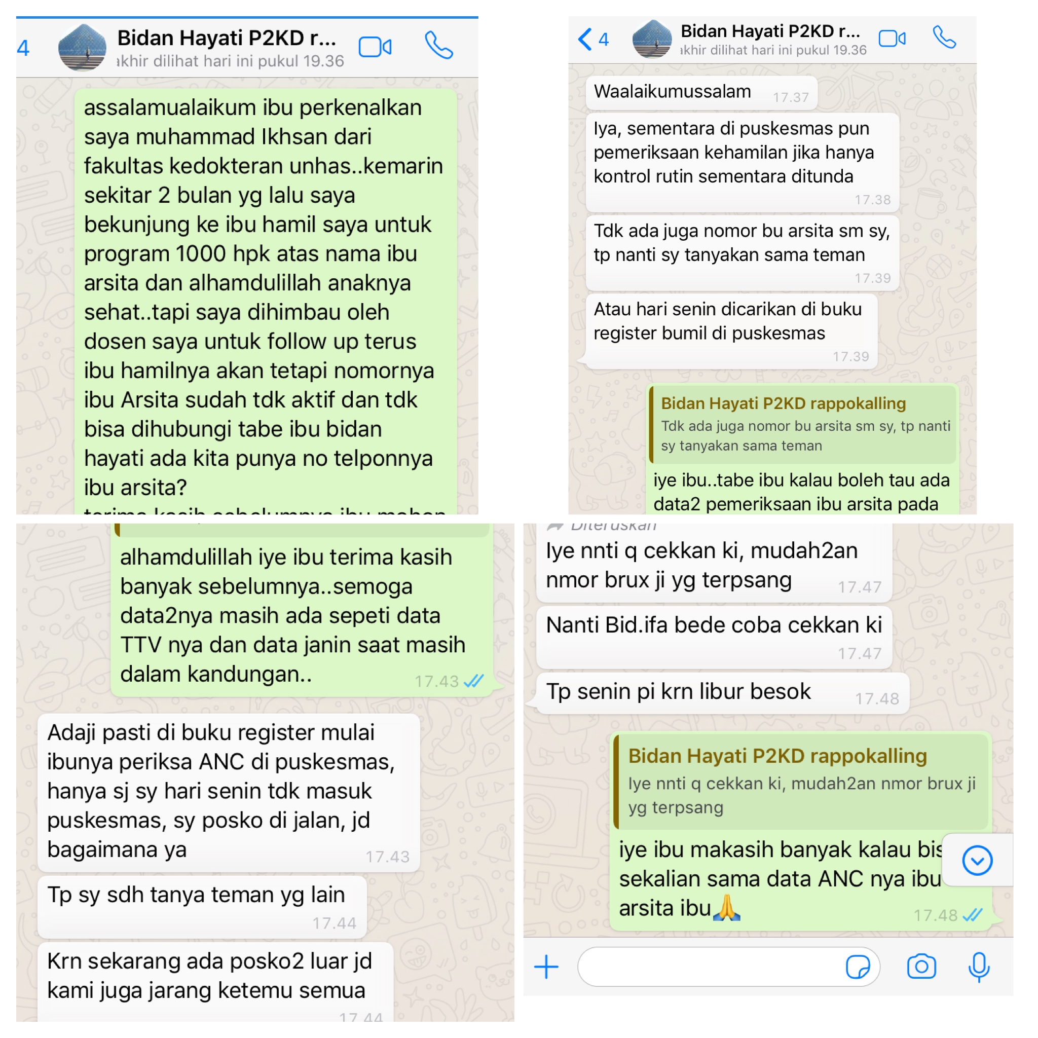 Konfirmasi Data terbaru ibu arsita ke bidan PJ P2KD